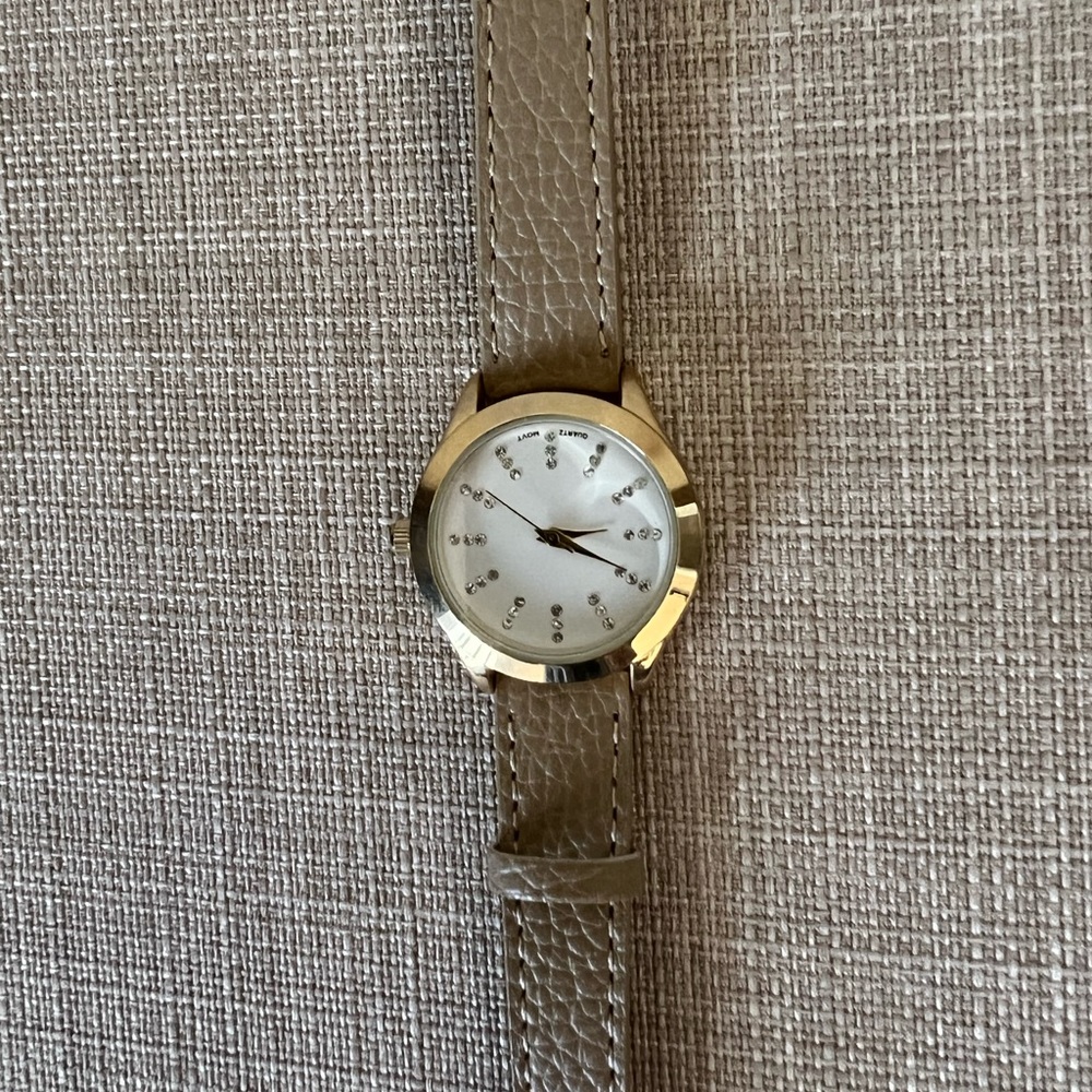 Beige Tan Strap Watch Stainless steel back
